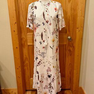 V Neck Half Sleeve Floral Loose Fit Maxi Dress - size large